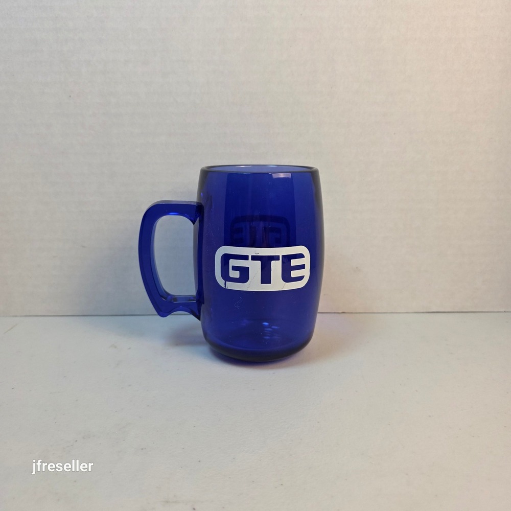 Vintage GTE Cobalt Blue Plastic Mug Thermal Tankard Advertising Made in USA
